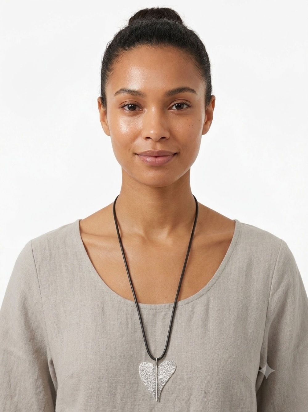 Silver Heart Pendant Necklace on Black leather Cord